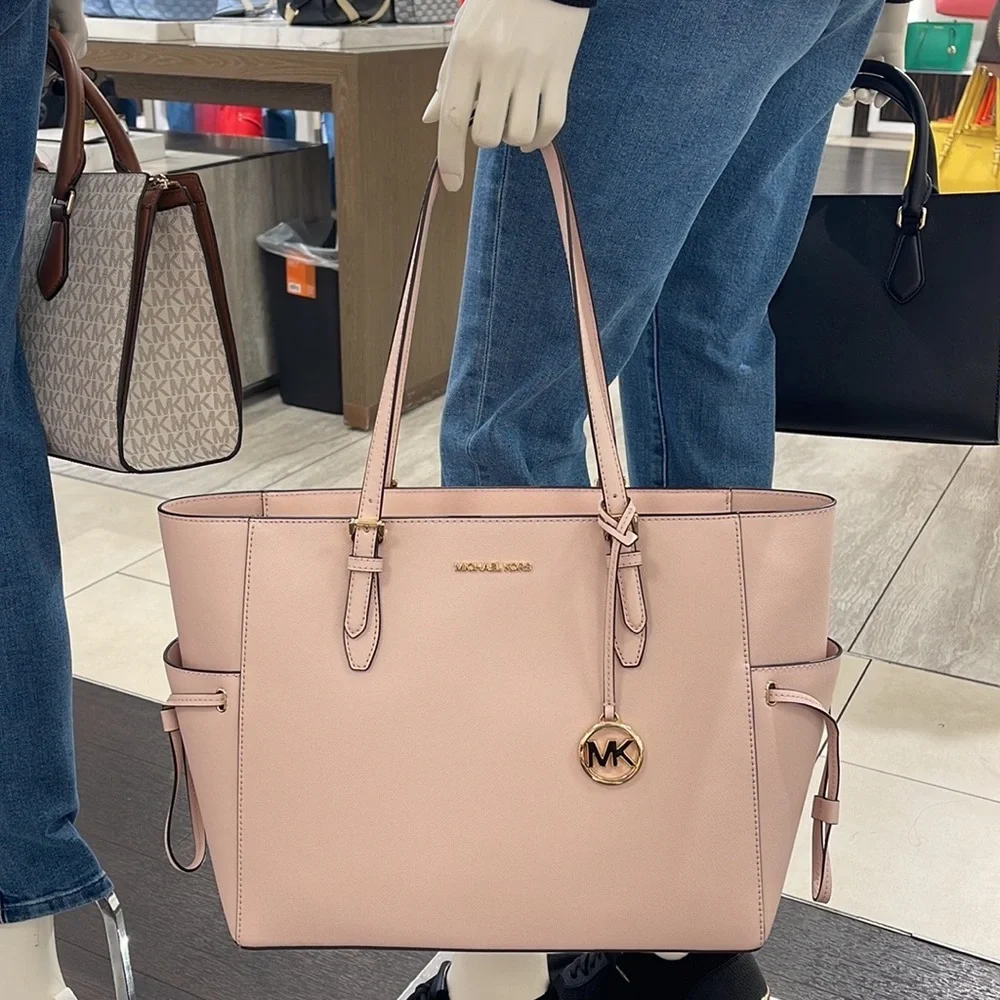 Michael Kors Gilly Large Drawstring Travel Leather Top Zip Tote  Powder Blash